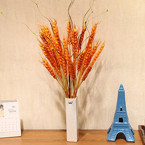 Artificial Flowers, WLFM 3 Ears of Wheat, Artificial Flowers Fall Flower Room Decoration Flower Bottle Floral Arrangement [Large Ceramic Vase +2 +11 Short Yellow Wheat Rattan]