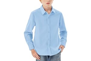 Haloumoning Chemise à manches longues pour garçon - Coupe droite - Décontractée - Pour les loisirs, les fêtes - Couleur unie - Repassage facile - Uniforme scolaire formel