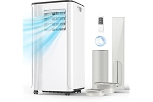 KGOGO 9000BTU Aire Acondicionado Portátil con Función 3 en 1, Aire acondicionado, Deshumidificador, Ventilador, Pantalla LED, Temporizador, Para máximo de 30 ㎡, Temporizador de 24 horas, 2 Kits de Ventana