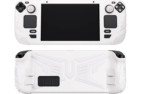 PlayVital Coque pour Steam Deck Console Accessoires,Housse Protection pour Steam Deck LCD avec Capuchons Joystick,Cover Silicone Souple avec Design Bouton Arrière-Blanc,Armor Série