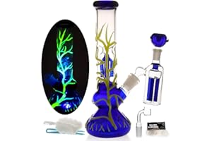 BONGBONGBONG Glass bong, Glow in the dark Bong pipe Blue water bongs for smoking bong bowl 14.5mm height 26cm 500g recycling tornado Filter glass water bong Hookahs Oil Rig bongs "Nicotine free"
