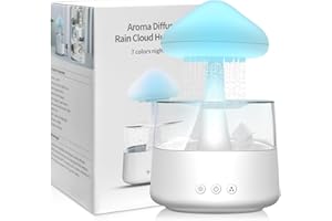RUIZHI Rain-Cloud Humidifier, 450 ml, Rain Clouds Humidifier with 3 Modes and 7 Colours, LED Lights Aroma Diffuser, Nano Mist Rain Mushroom Lamp for Children's Room, Bedroom, Home, Office (White)