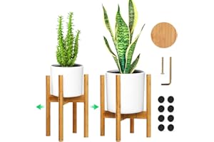 OGIMA Adjustable Plant Stand Plant Holder Mid Century Wood Modern Flower Potted Holder Rack for Indoor Outdoor (EXCLUDING White Planter Pot)