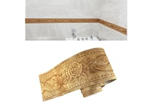 N\B Self Adhesive 5 Meters Gold Peony 3D Peel and Stick Waterproof Wall Border Easy to Apply 4 Inch by 16.5 Feet, White