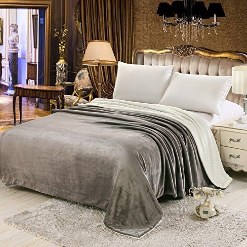 Zangge BeddingLuxury Soft Large Flannel Sherpa Throw Sofa Chunky Bed Blanket Grey 150cm x 200cm