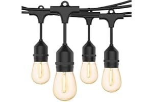 Svater Guirlande Guinguette Extérieure 15M, S14 Guirlande Guinguette LED avec 15 1W Plastique LED Ampoules, IP65 Etanche Lumiere Exterieur Guirlande pour Jardin Patio Pergola Gazebos, Blanc Chaud