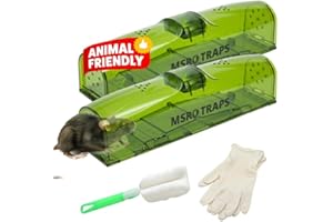MSR TRAPS Humane-Mouse Traps for Indoors [2 Pack] Extra-Long with Safe Dual Side Upward Doors No Tail Cuts, Includes Gloves & Washable Brush Field Mouse Catchers & Reusable for Indoor/Outdoor Use No-Kill By MSR