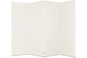 DESHOME - Separe divisorio interno dal design moderno, tessuto idrorepellente struttura in legno 4 ante - Separè divisorio paravento richiudibile pieghevole (Bianco crema)