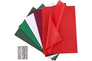 Kesote Carta Velina Colorata 300 Fogli Carta Velina per Imballaggio Regalo Rosso, Verde, Verde Foncé, Violetta profonda, Bianco 5 Colore per Natale, DIY, Compleanno