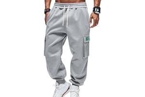 OLIPHEE Pantaloni Cargo Uomo con Tasche e Coulisse Elastico in Vita Casual Pantaloni Pile Uomo Invernali Sportiva Jogging Fitness Tuta Ginnastica Outdoor Sweatpants Men Autunno