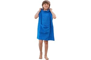 ALLEN & MATE Peignoir de bain pour enfants - Poncho de plage 100% coton éponge à séchage rapide avec capuche et poche pour garçons et filles