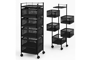 T-LOVENDO.ES Carro auxiliar metálico con ruedas y cestas plegables ahorra espacio | Carrito cocina verdulero frutero | Estantería organizador de metal gran capacidad y bandeja superior | Estante cocina