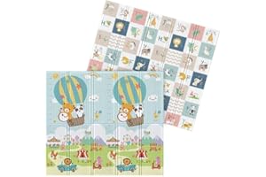 UBABY - Alfombra de Juegos Bebés Reversible - Acolchada y Plegable - Colchoneta Gimnasio Actividades - Alfombra Infantil - Antideslizante, Impermeable, Globo + Letras - Medidas: 200x180x1cm