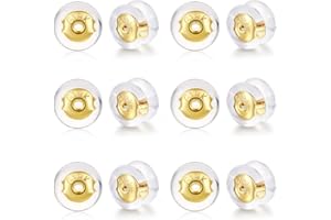 FAMIDIQGO 18K Gold Locking Sichere Ohrstecker-Verschlüsse, Silikon-Ersatz für Hängeohren, Hypoallergene Nicht-Reizende Verschlüsse (Gold)