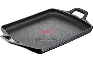 Lagostina Aroma Piastra Grill Antiaderente in Alluminio Pressofuso 26x32 cm, Induzione, Gas e Forno con Indicatore Cottura Thermo-Signal e Rivestimento Titanium Per Mantenere il Calore