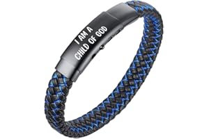 HALUKAKAH ● Jazz Júnior ● Niños Cuero Genuino Trenza Hecha a Mano Negro Mezcla Azul/Rojo/Verde Pulsera 6-12 años. Titanio Cierre Esmerilado Magnético Tamaño Ajustable 18-19.5cm con Caja de Regalo