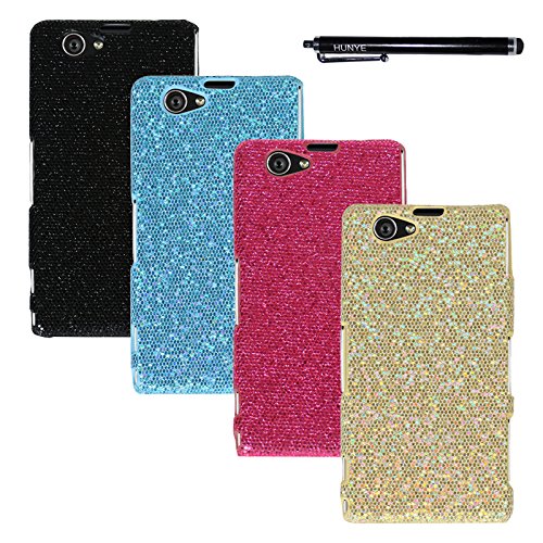 Hunye 5in1 Accesorios Set  4 x Carcasa para Sony Xperia Z1 Compact Funda  negro  rosa  oro  azul claro  Tapa Hardcase purpurina Cover y 1 x Stylus Pen