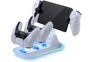 Mcbazel Station de Charge RGB pour PS Portal Remote Player, Support de Charge Vertical pour Deux Manettes PS5, 14 Effets Lumières RGB pour PS Portal Remote Player/Manettes PS5