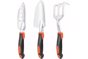 MECHEER Garden Tools Set, 3 Pcs Gardening Tools Set with Trowel, Shovel & Hand Rake, Aluminium Garden Hand Tools Kit Lawn Planting, Gardening Sets for Women Gardener