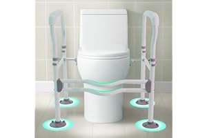 Fiutazge ausilio per WC, rialzo per sedile WC regolabile in altezza con braccioli, robusti Supporto WC per Anziani, Barra Maniglia Bagno con grandi piedini antiscivolo - Bianco