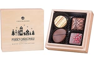 ‎CHOCOLISSIMO CHOCOLISSIMO - Schokolade Geschenk - 4 handgemachte Pralinen im Holzkästchen, ohne Alkohol - Weihnachtsschokolade, Geschenk zu Weihnachten, alkoholfrei - für Kinder, Frau, Mann, Mädchen, Junge - Xmas