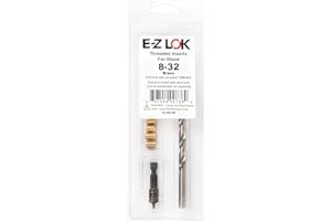 E-Z LOK 400-008 Threaded Inserts for Wood, Installation Kit, Brass, Includes 8-32 Knife Thread Inserts (10), Drill, Installation Tool