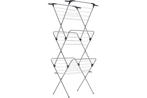 SONGMICS Foldable Clothes Airer, Clothes Drying Rack, Compact Clothes Horse Dryer, Laundry Rack, Steel Frame, 46 x 70.5 x 155 cm, 20 m Drying Space, Indoor Outdoor Use, Grey LLR720G01