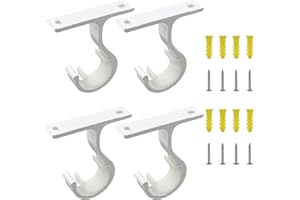 Scettar 4PCS Heavy Duty Aluminum Alloy Fixing Rod Bracket, Weathered Off-White Adjustable Curtain Rod Brackets, with 8 Screws and Expansion Bolts, Adjustable Curtain Rod Brackets for 25mm-28mm Poles