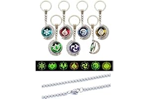 XUBWVW Genshin Eye of God 7 Elemente Halskette Anime Spiel Mond Anhänger Glaskuppel Halbmond Schlüsselanhänger kann DIY in eine Halskette, Mondstadt, Large