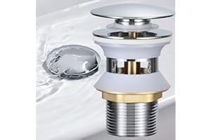 WOOHSE WOOSHE Universale Piletta di Scarico Push-open con Troppopieno per Lavabo, Lavandino, Vasca, Valvola Pop up con Misura standard da 1/4 Tappo Ø 66 mm, Materiali di ottone, Colore: Cromato