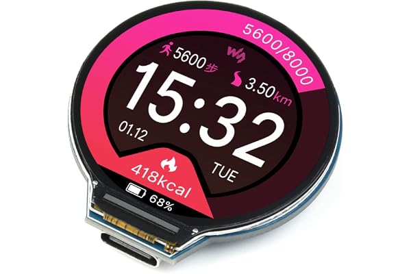 RP2040 MCU Board with 1.28 inch Round LCD Display Module 240 x 240 Resolution 65K RGB Colours IPS Screen Based on Raspberry Pi RP2040, Accelerometer and Gyroscope Sensor,USB Type-C Connector