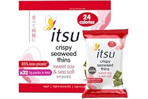 itsu Sweet Soy & Sea Salt Flavour Seaweed Thins 5g | Crispy Seaweed Snacks | Vegan | Low Calorie | Healthy Snack | Pack of 32
