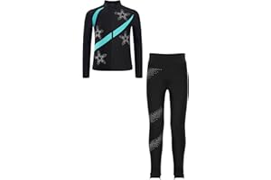 Fldy Mädchen Eiskunstlauf Anzug Glitzer Strass Jacke Und Leggings Mit Colorblock Kinder Eislaufen Tanzanzug Sport Kleidung Set Sweatsuit