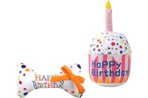 Anseom 2 Pezzi Giocattolo di Compleanno per Cani, Morbido Peluche Giocattolo Torta di Compleanno per Cuccioli, Giocattolo Interattivo Cigolante, Regalo di Compleanno per Cani Cuccioli