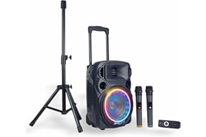 Extreme Sound CASSA PORTATILE Speaker box Ricaricabile 600 Watt Bluetooth Radio Usb con LED RGB Frontali KIT Karaoke con Stand, 2 Microfoni UFH, Subwoofer 21 Cm. Autonomia 5 – 7 ore