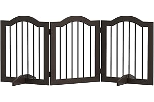 PawHut Cancellino per Cani Pieghevole a 3 Sezioni in Legno, Barriera per Cani con Piedini, Cancelletto di Sicurezza per Cani Piccoli, 154.5x29.5x61cm, Caffè