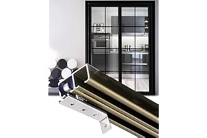 Minglez Kit Porta Scorrevole Kit Binario Scorrevole Bypass Doppio da 1,2 M, 1,5 M, 2,4 M, 2,7 M, 3,0 M, Kit Ferramenta per Porta a Due Ante, Binario per Porta a Scomparsa(4ft/1.2m)