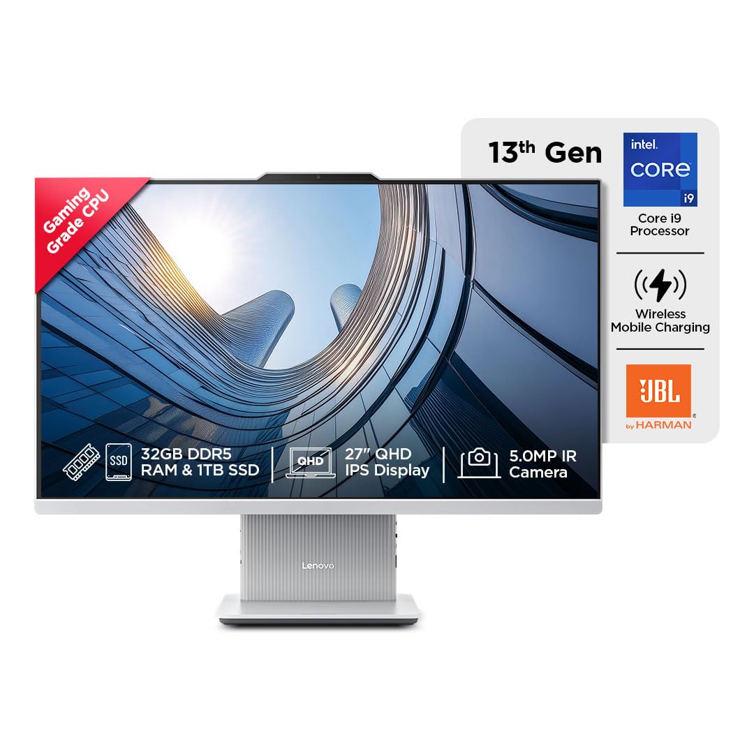 Lenovo IdeaCentre AIO 13th Gen Core i9-13900H 27" QHD IPS (32GB RAM/1TB SSD/Windows11/Office 2021/3Wx2 Harman Speaker/Alexa Built-in/Wireless EOS Keyboard & Mouse, Grey), F0HM00JBIN All-in-One Desktop