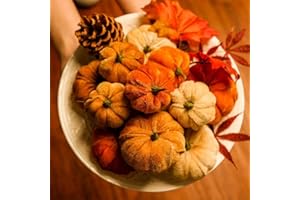 MOSKADO Halloween Decorative Ornaments Faux Pumpkins 12-Pack Faux Faux Velvet Mini Pumpkins for Halloween, Fall and Thanksgiving Party Decorations (Orange)