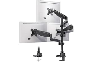 PUTORSEN Monitor Halterung 3 Monitore für 17-32 Zoll Bildschirm, Monitorhalterung 3 Monitore Höhenverstellbar mit 9 kg Pro Arm, 67 cm Stange Bildschirmhalterung Schwenkbar Neigbar, VESA 75/100 mm