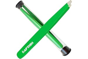 AFTREN Pinzette Sopracciglia Professionali - Punta in Acciaio Inossidabile Pinzetta per Sopracciglia per Rimozione Slant Tip Inclinato Pinzette per Zecche per Uomini e Donne (Verde)