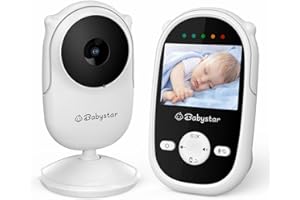 Babystar Baby Monitor with Camera and Night Vision,Wireless Video Baby Monitor with Rechargeable Battery,Two-Way Talk,2.4inch HD Screen,Feeding Reminder,4 Lullabies