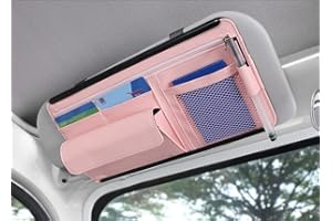 QIRC Qric Auto Sonnenblende Organizer, Leder Aufbewahrungstasche Sonnenblende Tasche für Karten Lizenz Registrierung Stift Brillen Dokument, passend für die meisten Auto SUV, LKW, Auto Zubehör (Pink)