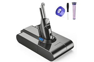 6000mAh V8 Akku, FLYLINKTECH 21.6V V8 Ersatzakku, Li-ion V8 Akku für Dyson V8 Absolute/Dyson V8 Animal/Dyson V8 Animal Exclusive Handstaubsauger kabellos Ladegerät mit 2 Filtern