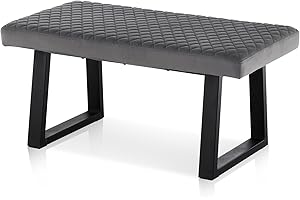 CLIPOP Velvet Dining Bench 2-Seater with Metal Frame Padded Ottoman Stool for Dining Room, Bedroom, Living Room, End Bed, Window Seat, Shoe Bench (grey)