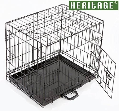 Heritage 24" Dog Puppy Cage Folding 2 Door Crate with Non-chew Metal, Tray, Small, 24-inch, Black