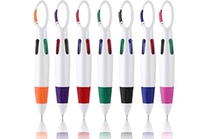 BOTHFOX 7pcs Retractable Shuttle Pens with Carabiner Clip, 4-in-1 Ballpoint Pens Portable Multicolor Pen Buckle Keychain on Top for Office School Stationery Supplies Students Adults Kids Gifts Party Favors