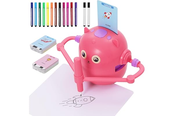 Robot Dessinateur Enfant, Robot de Dessin pour Enfants avec Guide Vocal, 14 Stylos et 100 Cartes, Robots Qui Dessine Tout Seul, Aide Les Enfants à Apprendre à Dessiner, Jouet éducatif Interactif(Rose)