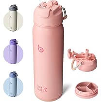 Edelstahl Trinkflasche 32 Oz (ca. 1 Liter) – Doppelwandig Isoliert Mit 2 Deckeln, Paracord-Griff & Tragetasche