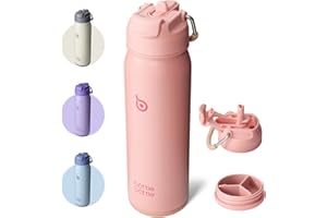 BOTTLEBOTTLE BOTTLE BOTTLE Borraccia Termica 700ml con Cannuccia Thermos Bevande Calde Borraccia Bici Acciaio Inox con Paglia E Supporto Pillole (salmone)